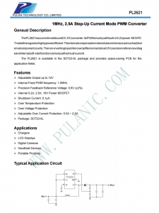 PL2621 SOT23-6L PWM陞壓DC/DC轉(zhuǎn)換器