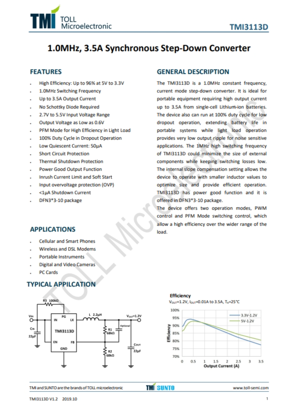 TMI3113D  1.0MHz、3.5A同步降壓轉(zhuǎn)換