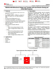 TXB0108RGYR   具有自動方向感應(yīng)和 +/-15kV ESD 保護的 8 位雙向電壓電平轉(zhuǎn)換器
